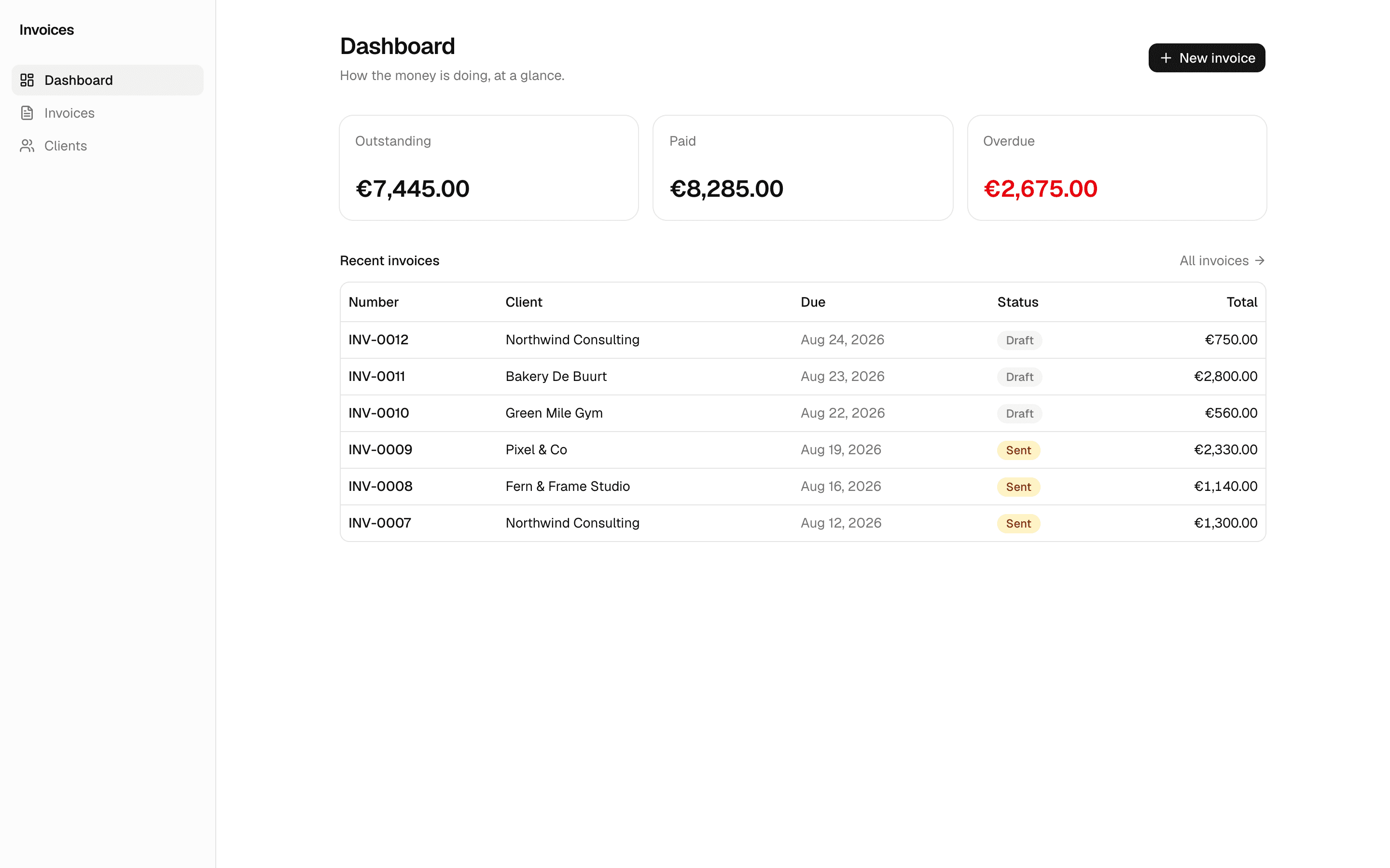 Invoices template preview